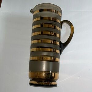 1960s, Mid-Century Modern Gold Stripe Glass Cocktail Pitcher